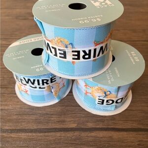 Plaid Blue Easter Chick Wired Edge Ribbon Bundle